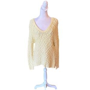 Free People Songbird Slub Sweater Butter Yellow Loose Knit Oversized Womens XS